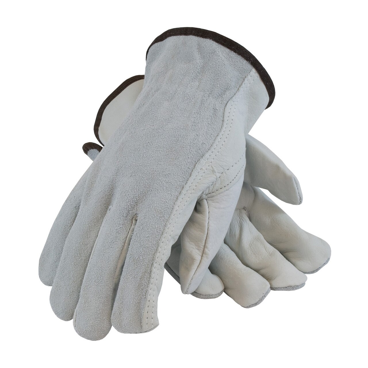 PIP® 68-161SB Regular Grade General Purpose Gloves, Drivers, Top Grain Split Cowhide Leather Palm, Top Grain Split Cowhide Leather, Natural, Slip-On Cuff, Uncoated Coating, Resists: Abrasion, Unlined Lining, Keystone Thumb
